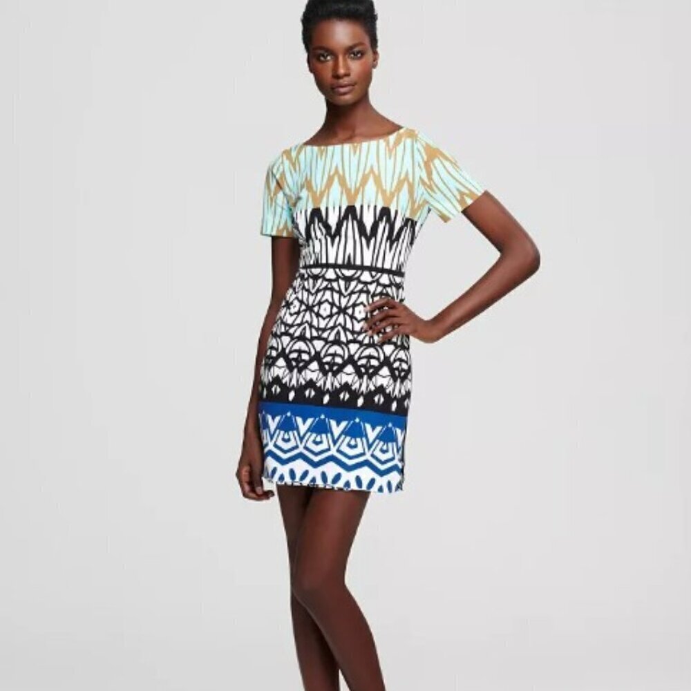 Plenty by Tracy Reese Tribal Trellis Silk/Cotton Shift Dress Women’s Size Medium